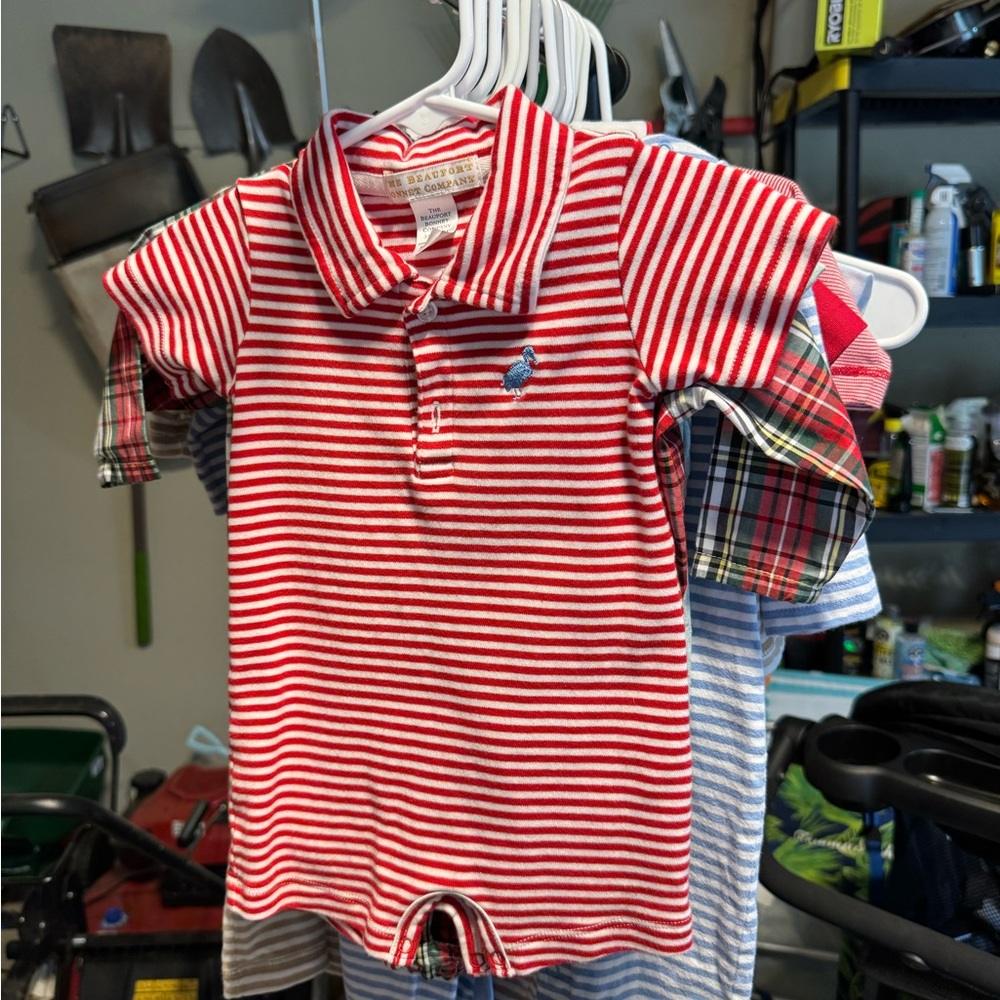Beaufort Bonnet Company Classic Striped Red Polo Romper